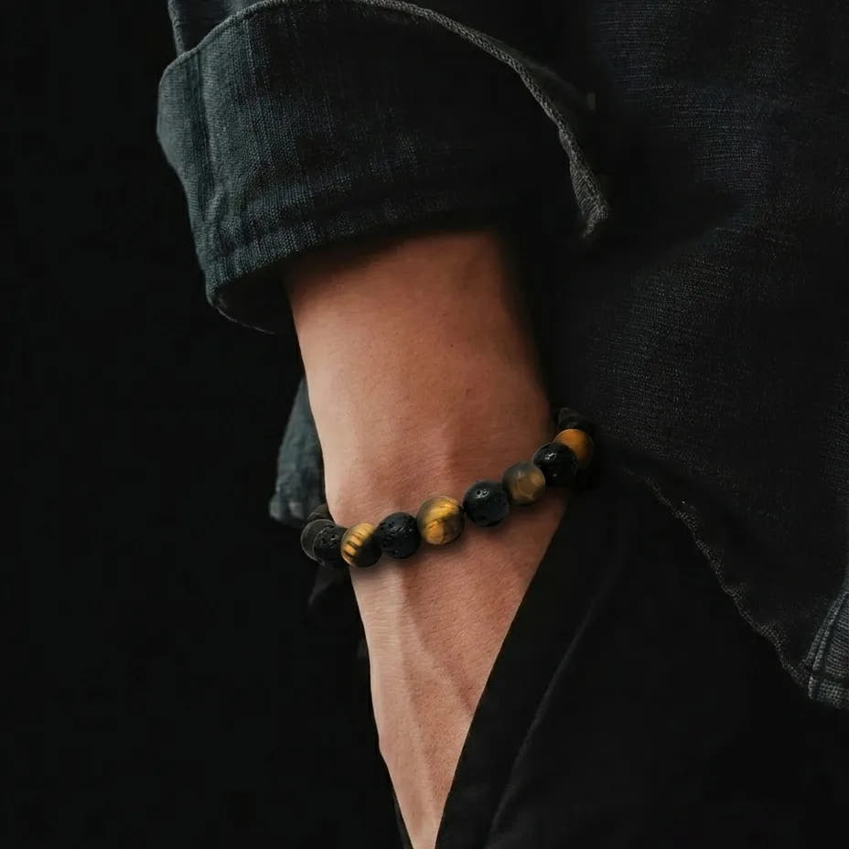 Tiger's Eye & Lava Unisex Bracelet · 8mm