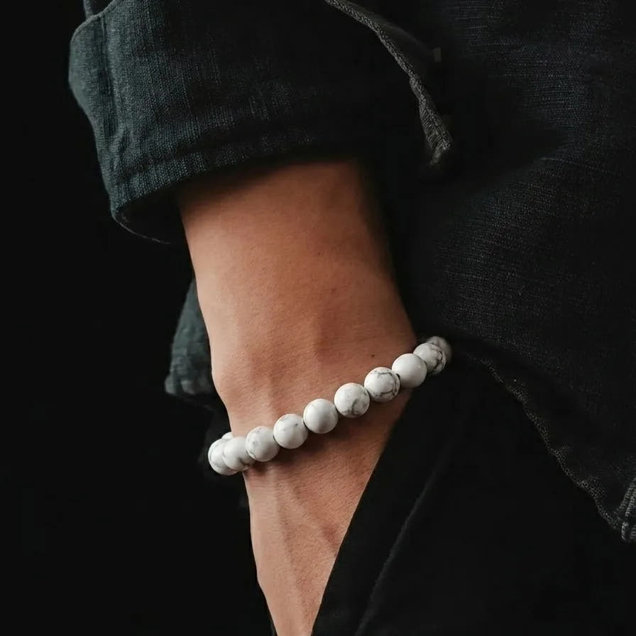 Howlite Boho Bracelet, 8mm, view 2b | Castello Jewels