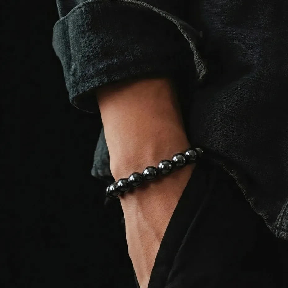 Hematite Beaded Bracelet, 8mm, view 2 | Castello Jewels
