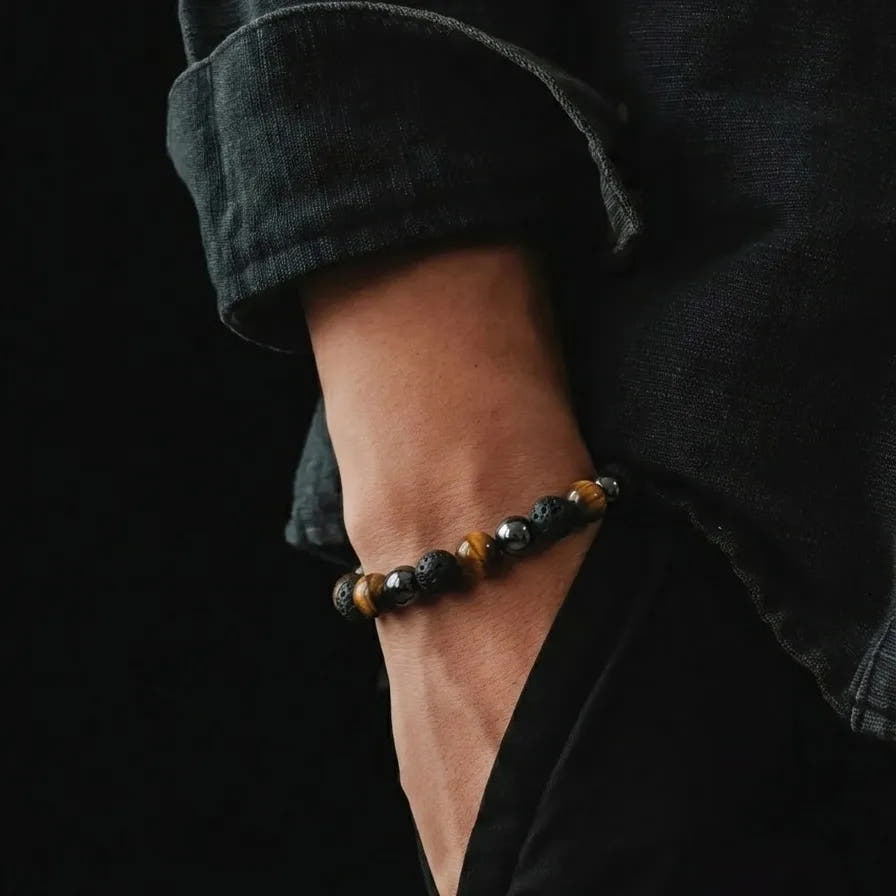 Tiger's Eye, Lava & Hematite Everyday Bracelet, 8mm, view 2b | Castello Jewels