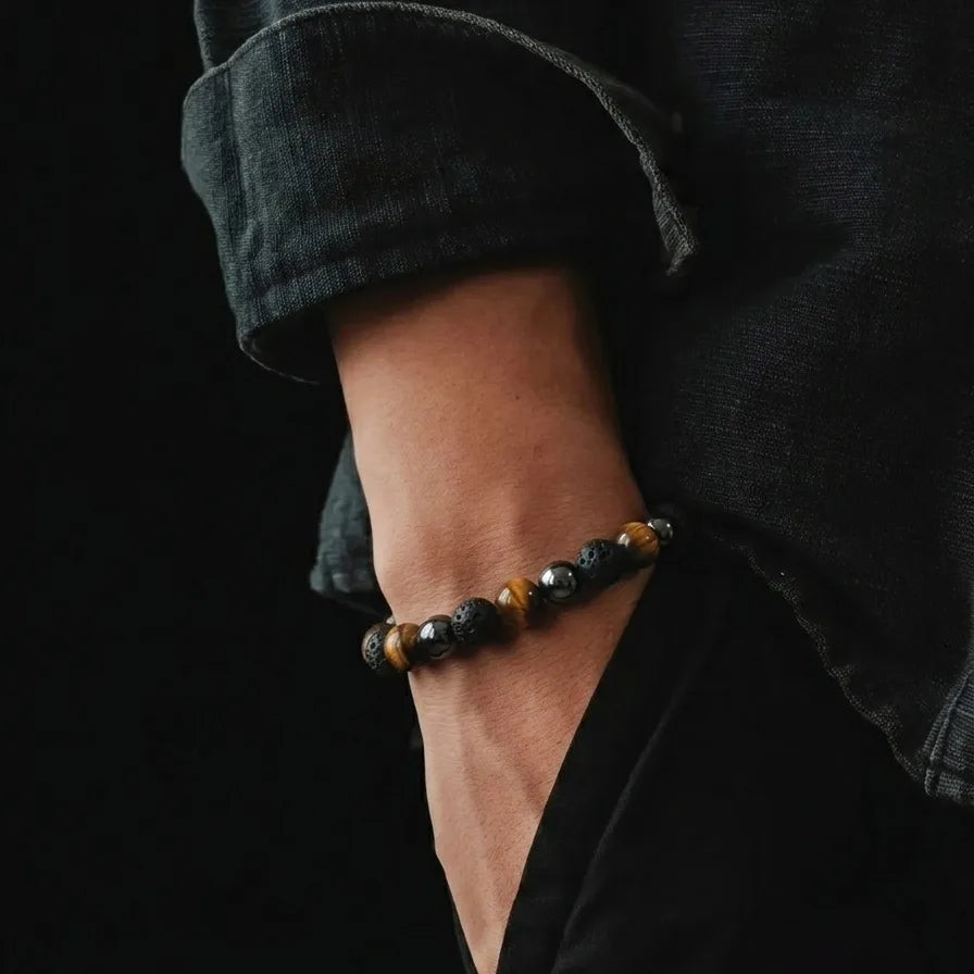 Tiger's Eye, Lava & Hematite Everyday Bracelet, 8mm, view 2b | Castello Jewels