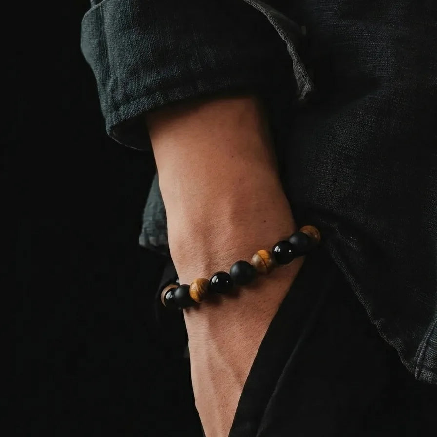 Onyx & Tiger's Eye Men's Bracelet, 8mm, view 2 | Castello Jewels