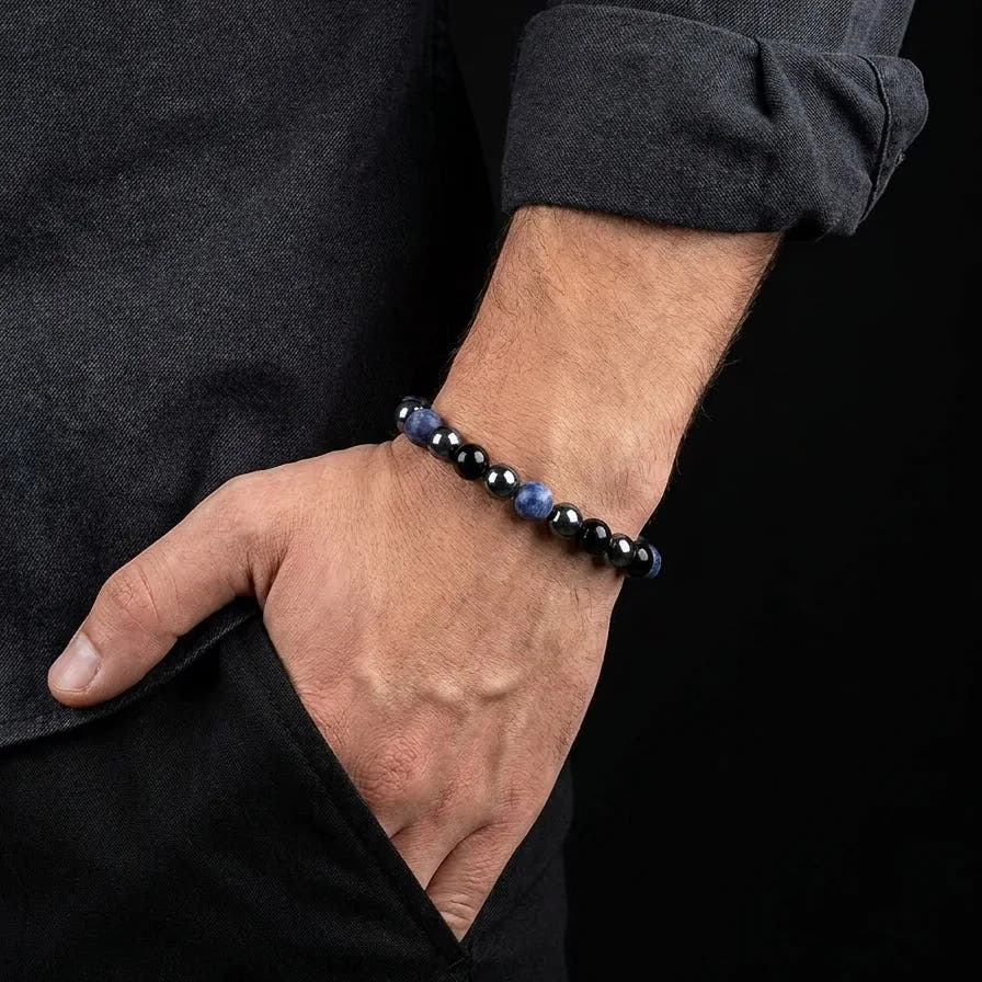 Onyx, Sodalite & Hematite Gemstone Bracelet, 8mm, view 2 | Castello Jewels