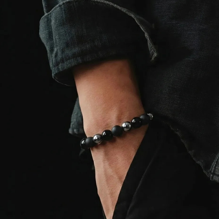 Onyx & Hematite Stacking Bracelet, 8mm, view 2 | Castello Jewels