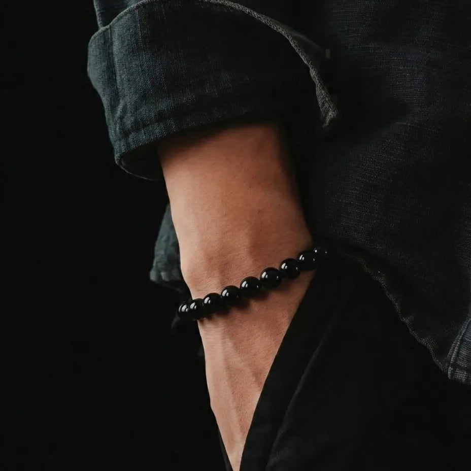 Polished Onyx Unisex Bracelet, 8mm, view 2 | Castello Jewels