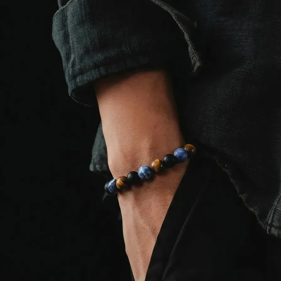 Sodalite, Tiger's Eye & Onyx Men's Bracelet, 8mm, view 2 | Castello Jewels