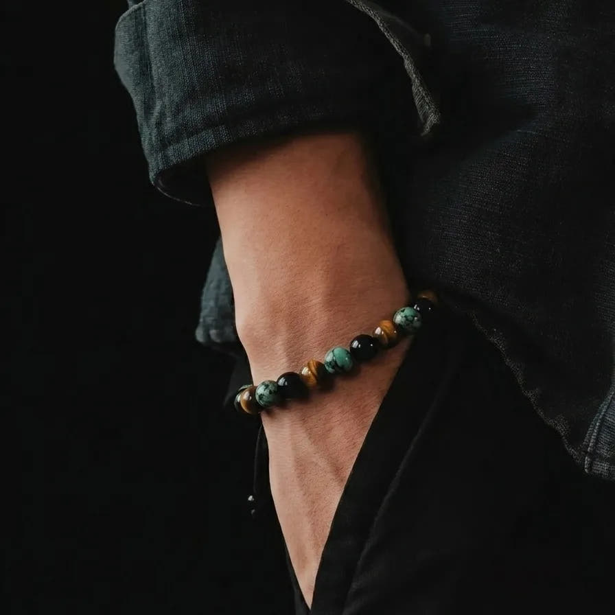 African Turquoise, Tiger's Eye & Onyx Bracelet, 8mm, view 2 | Castello Jewels