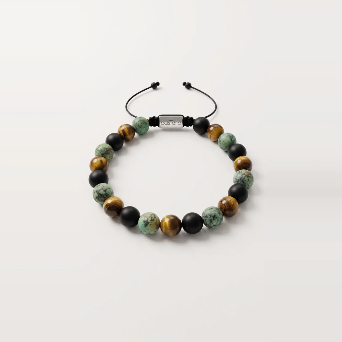 Tiger's Eye, Onyx & African Turquoise Beaded Bracelet, 8mm | Castello Jewels