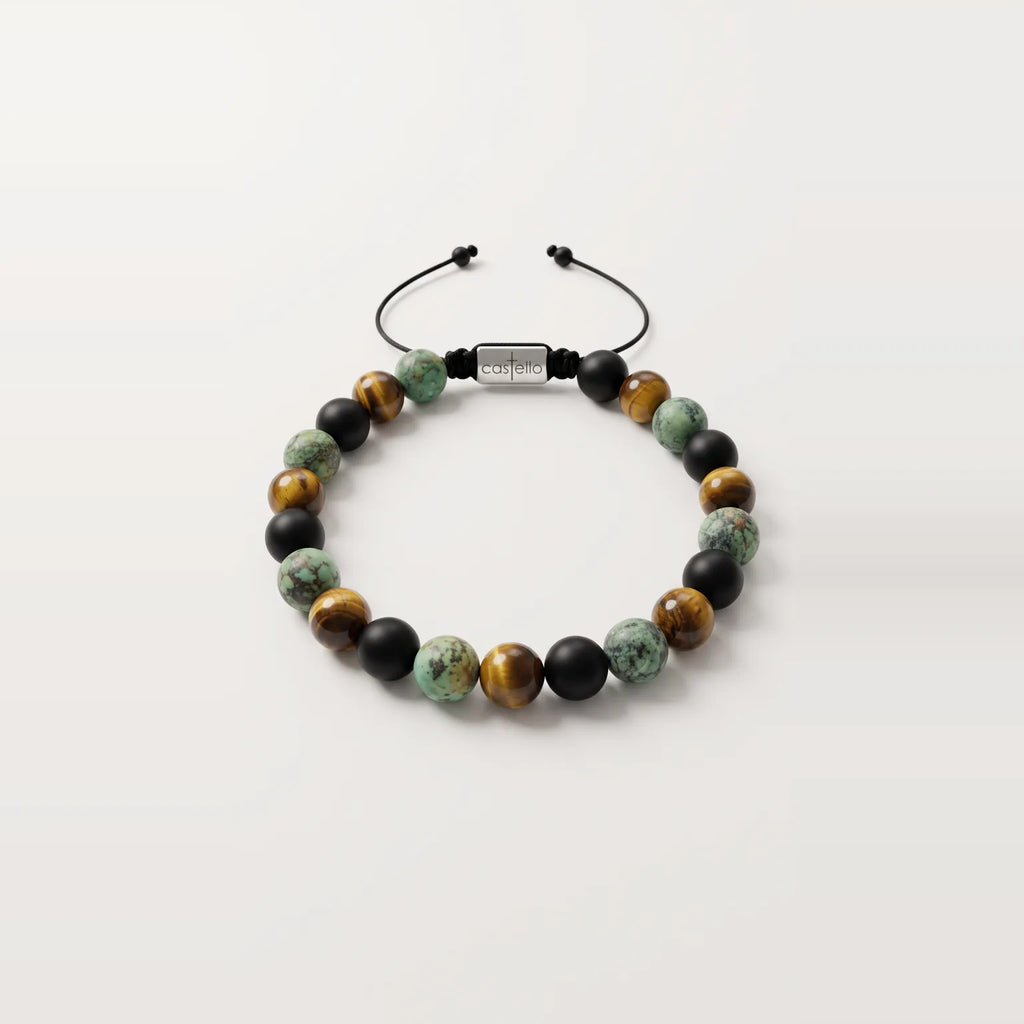 Tiger's Eye, Onyx & African Turquoise Beaded Bracelet, 8mm | Castello Jewels