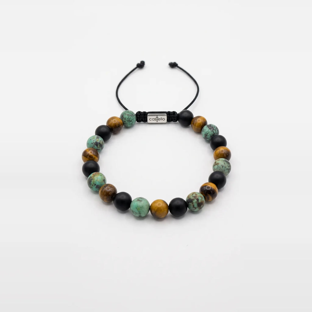 Tiger's Eye, Onyx & African Turquoise Beaded Bracelet, 8mm, view 3 | Castello Jewels