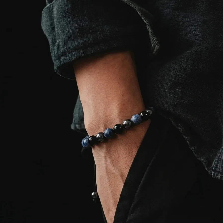 Sodalite, Onyx & Hematite Unisex Bracelet, 8mm, view 2 | Castello Jewels