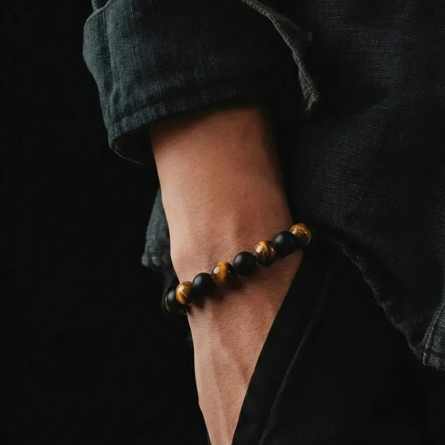 Matte Onyx & Tiger's Eye Stacking Bracelet, 8mm, view 2 | Castello Jewels