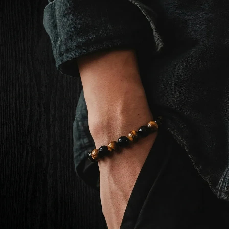 Polished Onyx & Tiger's Eye Everyday Bracelet, 8mm, view 2 | Castello Jewels