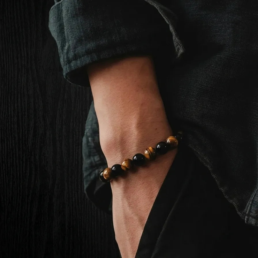 Polished Onyx & Tiger's Eye Everyday Bracelet, 8mm, view 2 | Castello Jewels