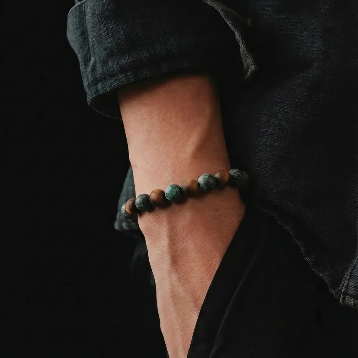 African Turquoise & Tiger's Eye Stacking Bracelet · 8mm