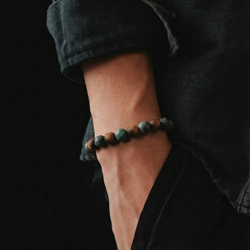 African Turquoise & Tiger's Eye Stacking Bracelet, 8mm, view 2 | Castello Jewels