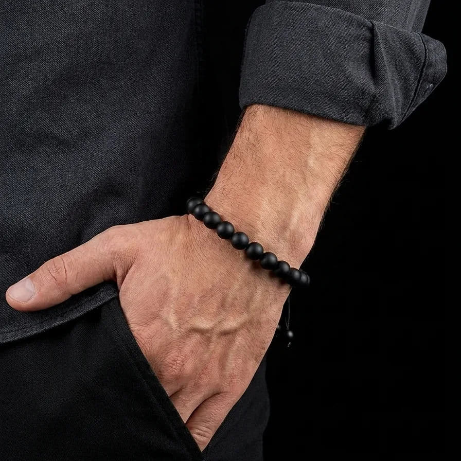 Matte Onyx Unisex Bracelet, 8mm, view 2 | Castello Jewels