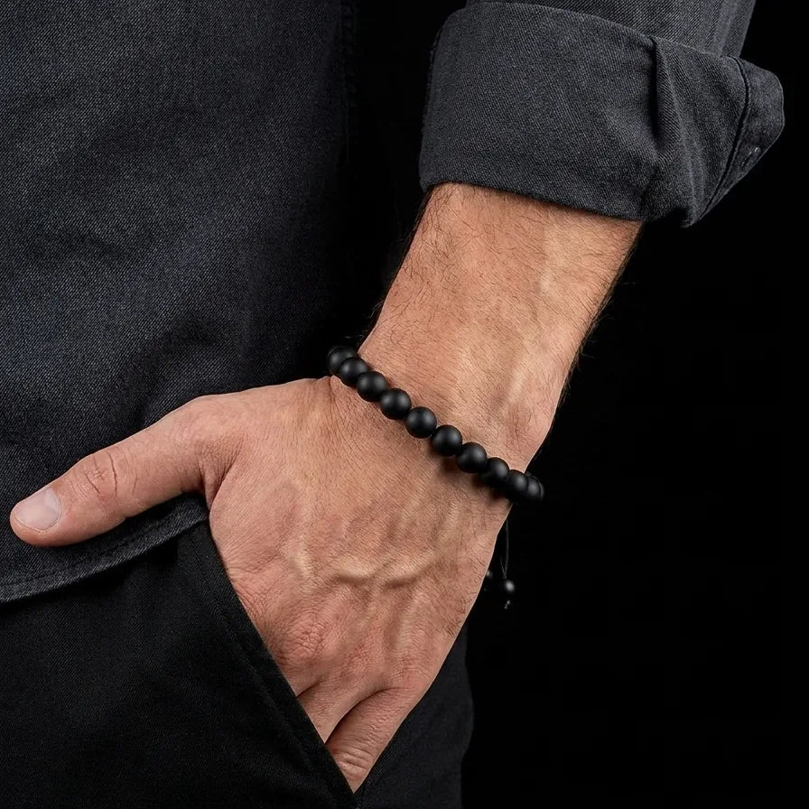 Matte Onyx Unisex Bracelet, 8mm, view 2 | Castello Jewels