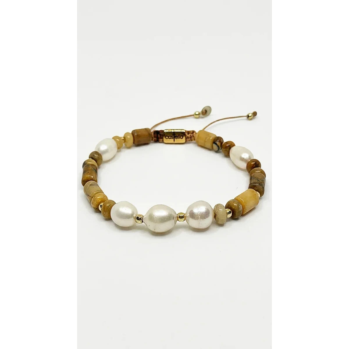 Gold-Plated Tube Bead & Pearl Bracelet, Sterling Silver, 8mm | Castello Jewels