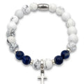 Howlite & Sodalite Cross Bracelet, Sterling Silver, 8mm | Castello Jewels