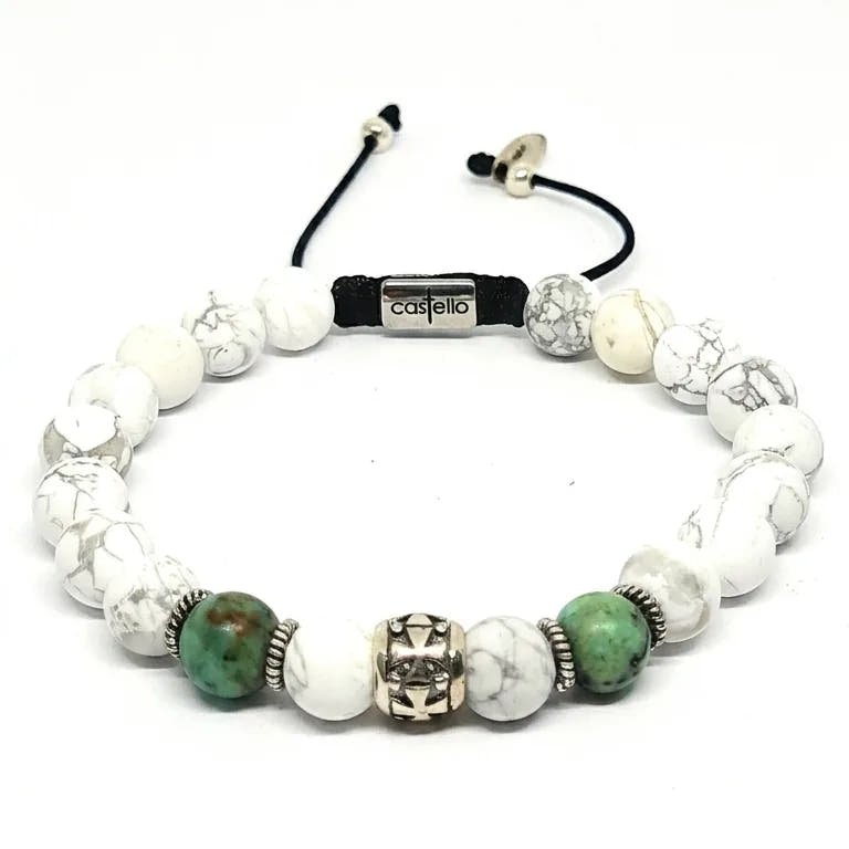 Knights Howlite & African Turquoise Beaded Bracelet, 8mm | Castello Jewels