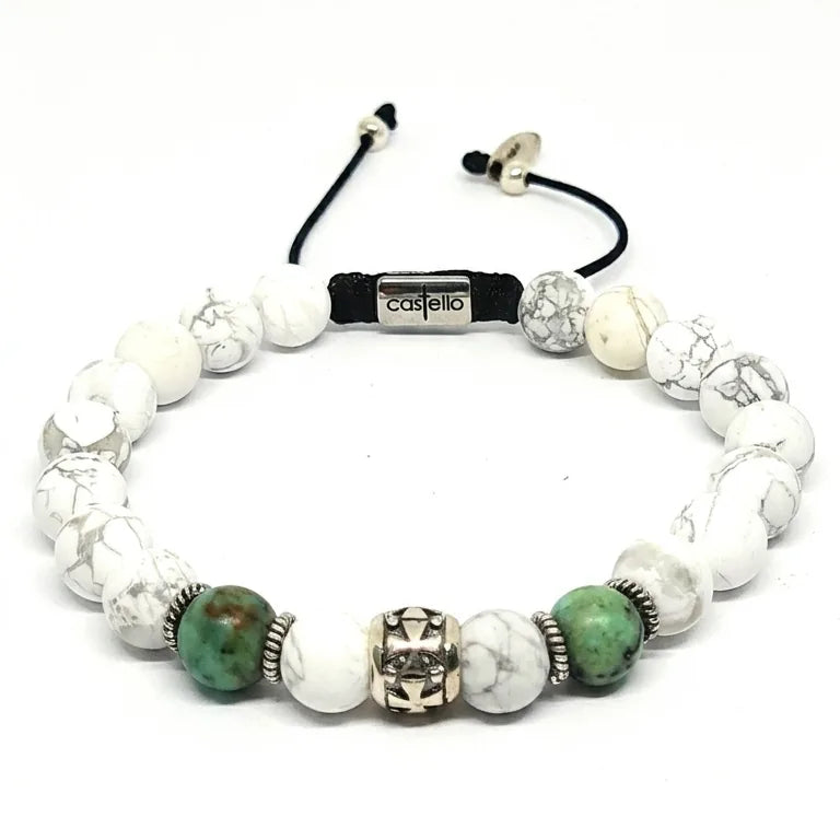 Knights Howlite & African Turquoise Beaded Bracelet, 8mm | Castello Jewels
