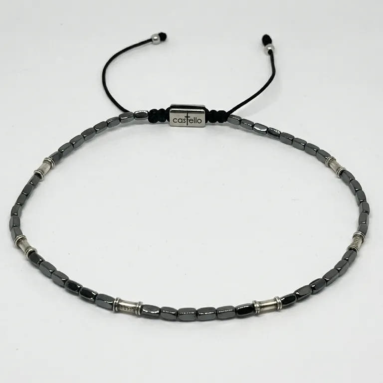 Hematite Beaded Anklet, Sterling Silver, 4mm | Castello Jewels