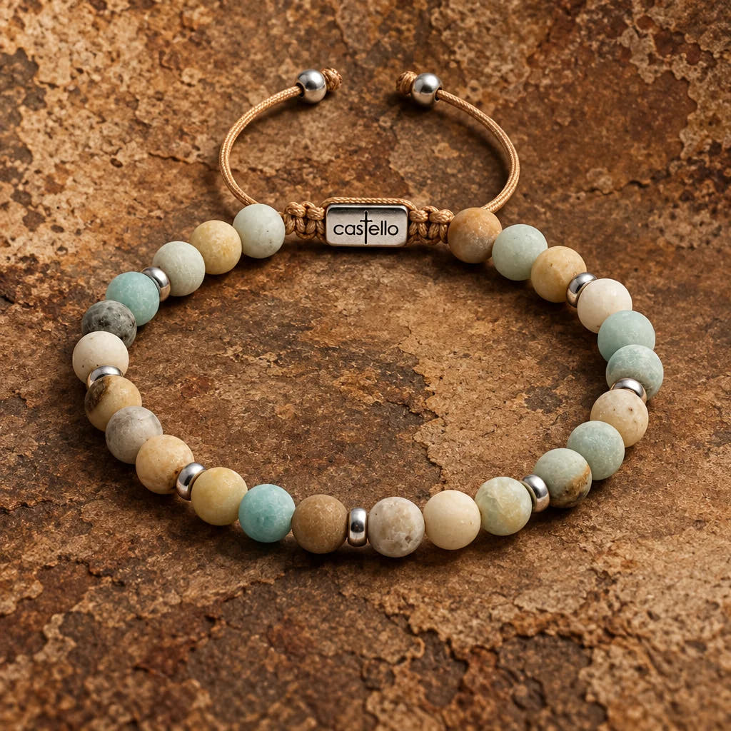 Amazonite Bracelet with Sterling Silver 925, 6mm, view 2 | Castello Jewels