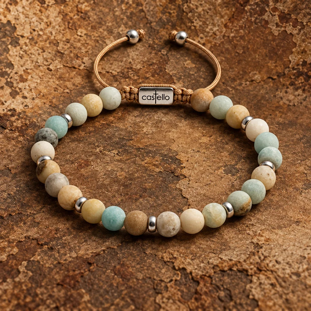 Amazonite Bracelet with Sterling Silver 925, 6mm, view 2 | Castello Jewels