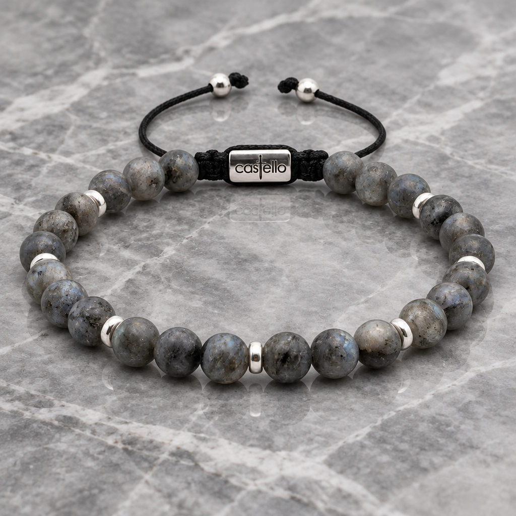 Labradorite Bracelet with Sterling Silver 925, 6mm, view 2 | Castello Jewels
