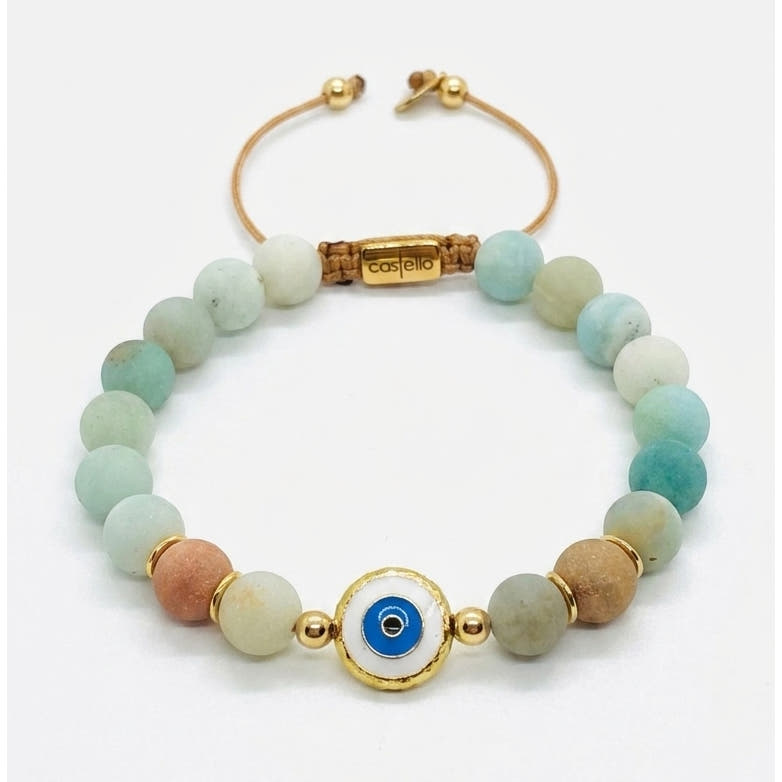 Amazonite Evil Eye Enamel Bracelet, 8mm | Castello Jewels