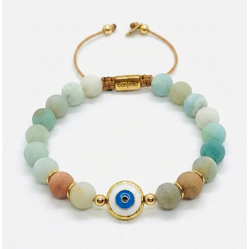 Amazonite Evil Eye Enamel Bracelet, 8mm | Castello Jewels