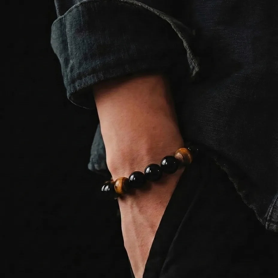 Polished Onyx & Tiger's Eye Stacking Bracelet · 10mm