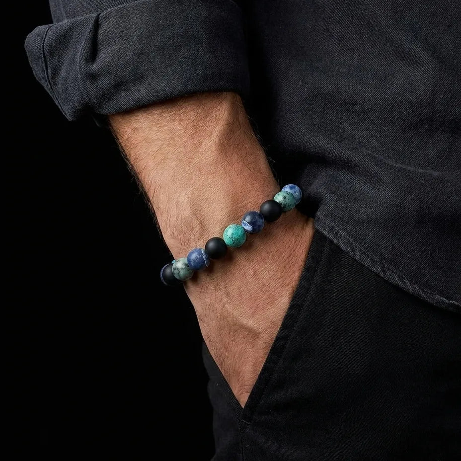 Onyx, Sodalite & African Turquoise Everyday Bracelet · 10mm