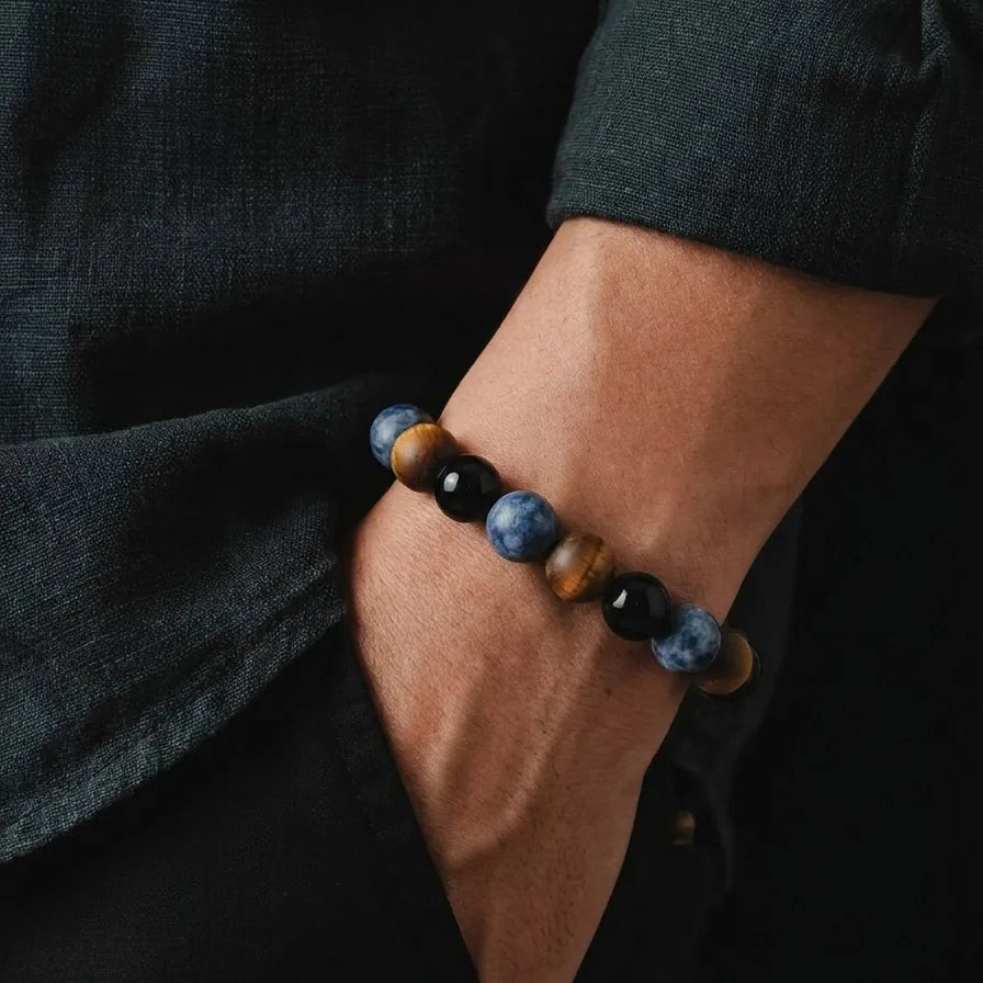 Onyx, Sodalite & Tiger's Eye Boho Bracelet · 10mm
