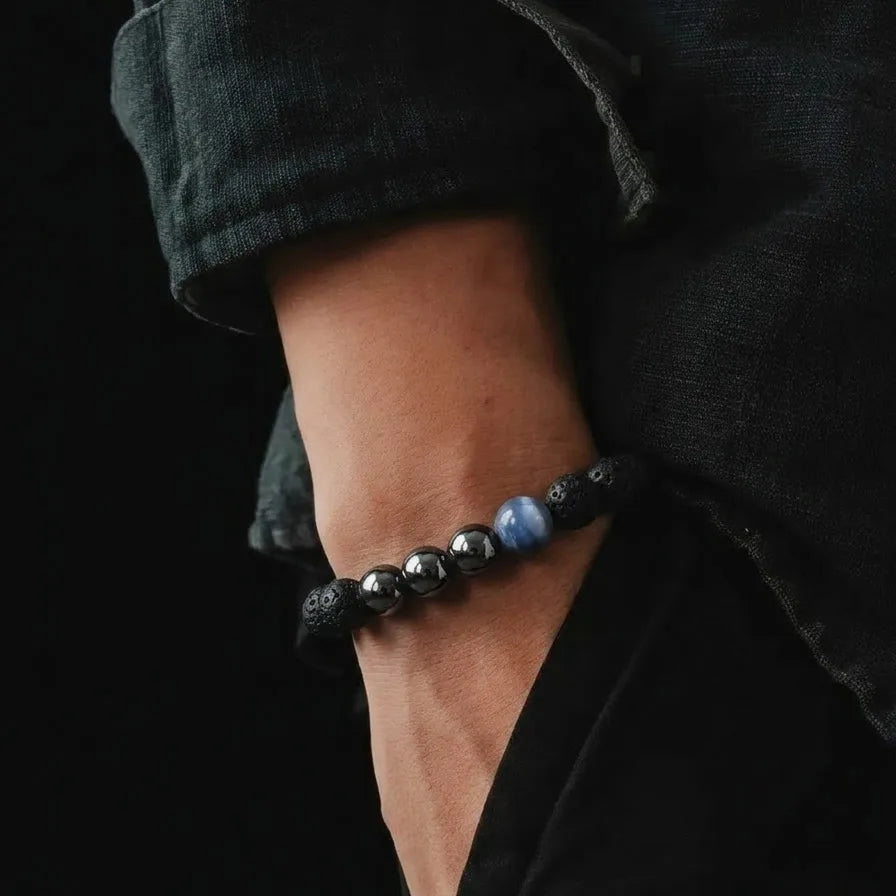 Lava, Hematite & Sodalite Gemstone Bracelet · 10mm
