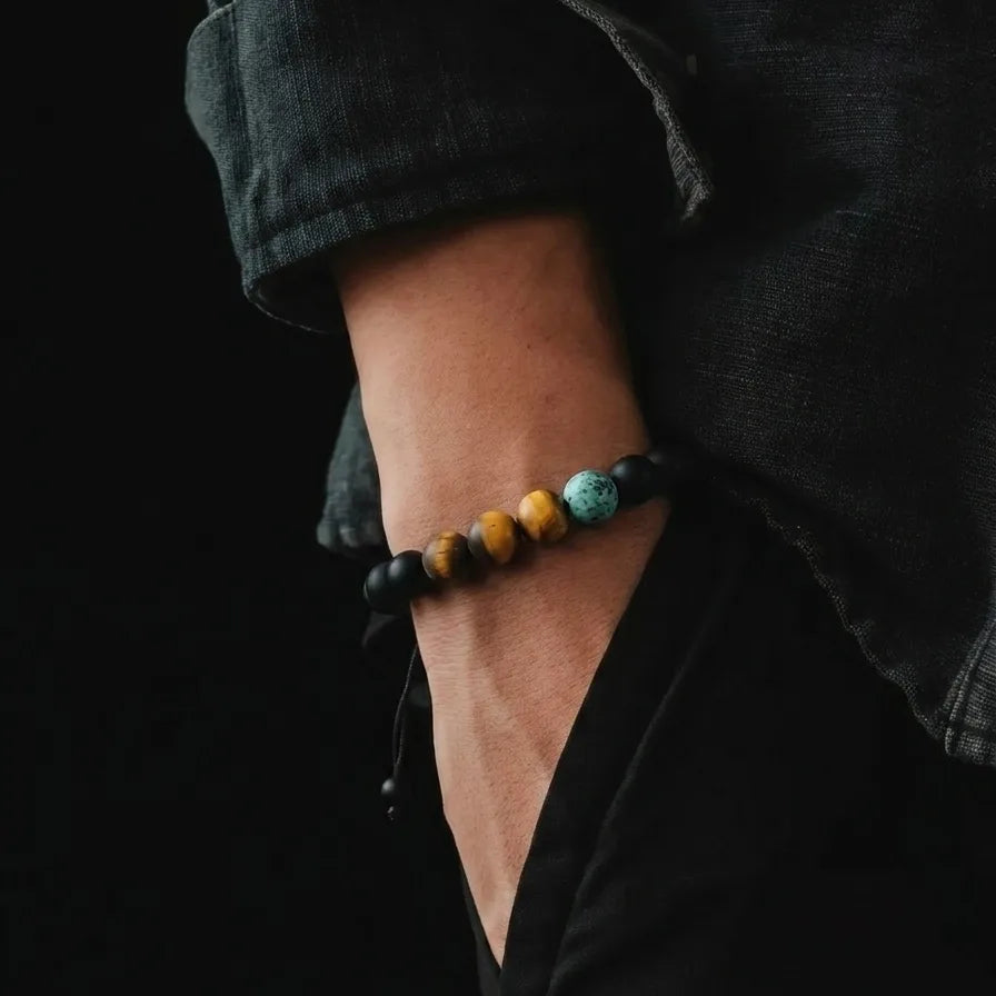 Onyx & Tiger's Eye Beaded Bracelet · 10mm