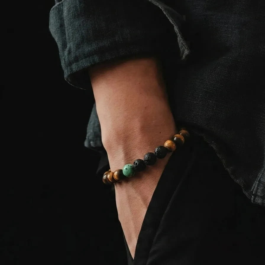 Tiger's Eye, Onyx & African Turquoise Men's Bracelet · 10mm