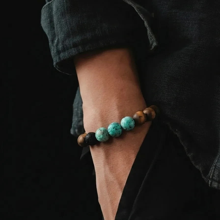Tiger's Eye & African Turquoise Stacking Bracelet · 10mm
