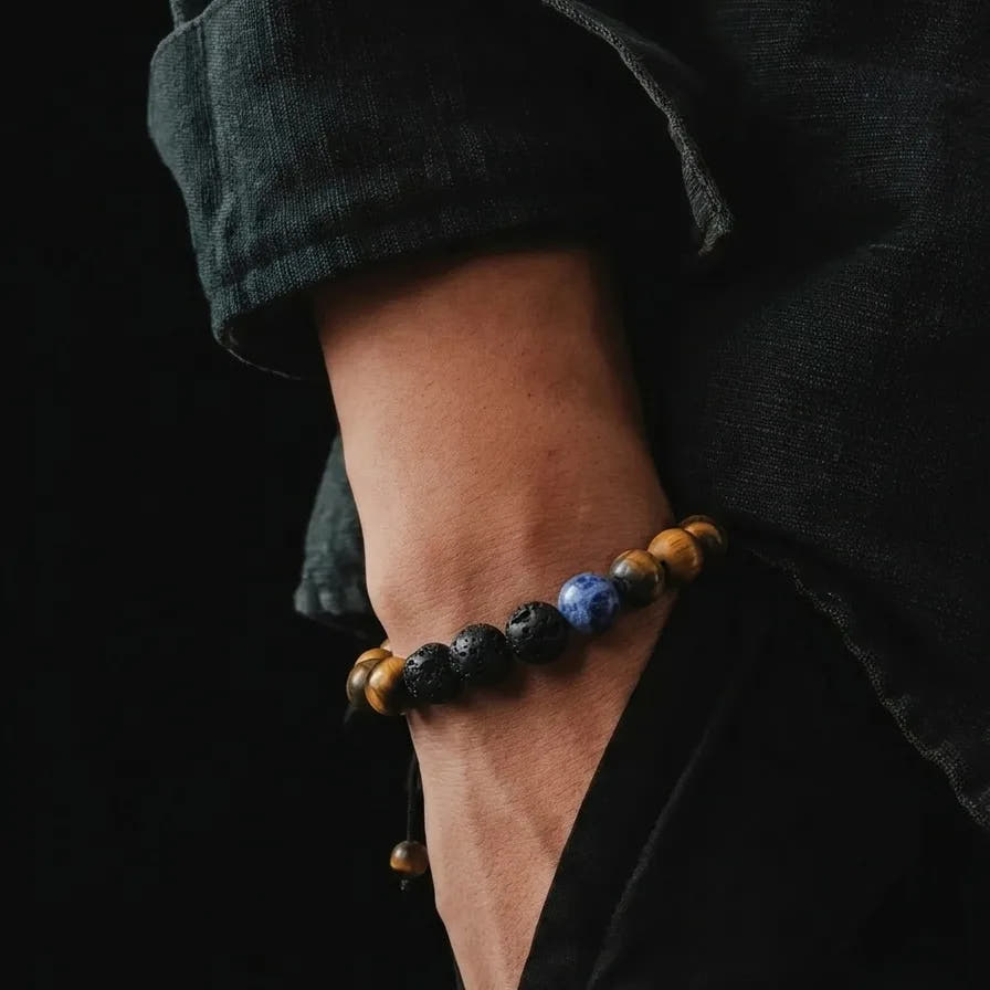 Tiger's Eye, Lava & Sodalite Gemstone Bracelet · 10mm