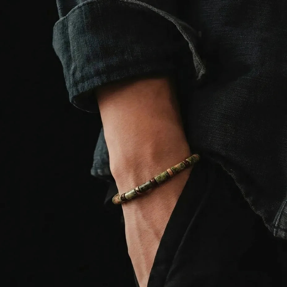 Unakite Tube Bracelet, 4mm, view 2 | Castello Jewels