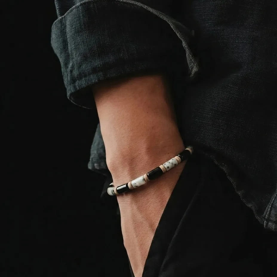 Black Obsidian & Kiwi Jasper Tube Bracelet, 4mm, view 2 | Castello Jewels