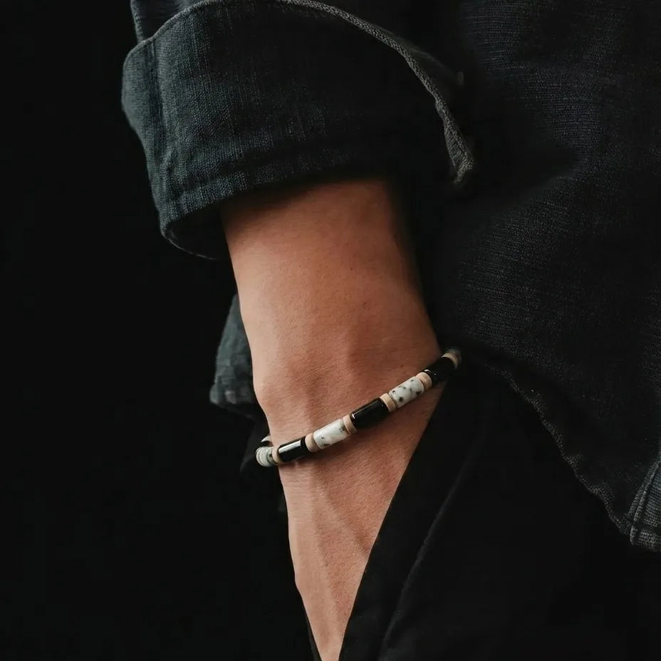 Black Obsidian & Kiwi Jasper Tube Bracelet, 4mm, view 2 | Castello Jewels