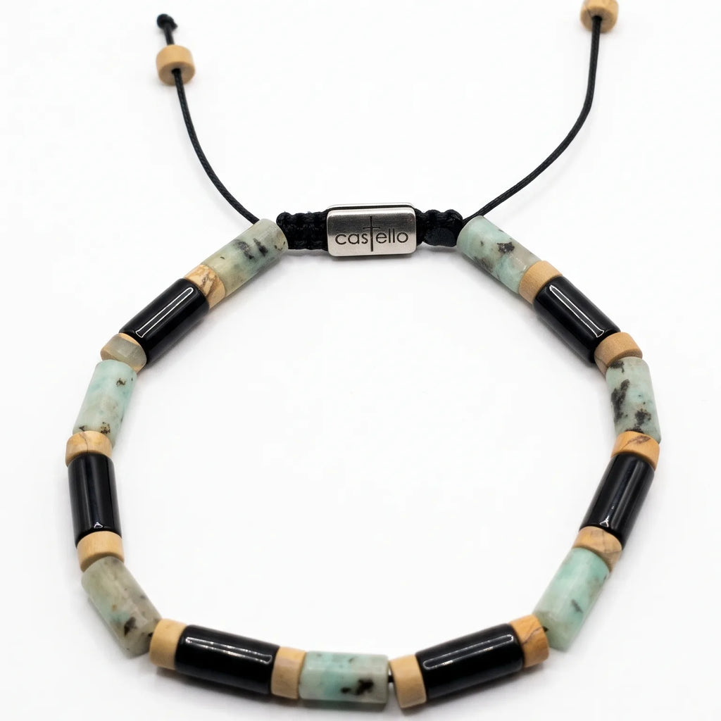 Black Obsidian & Kiwi Jasper Tube Bracelet, 4mm | Castello Jewels
