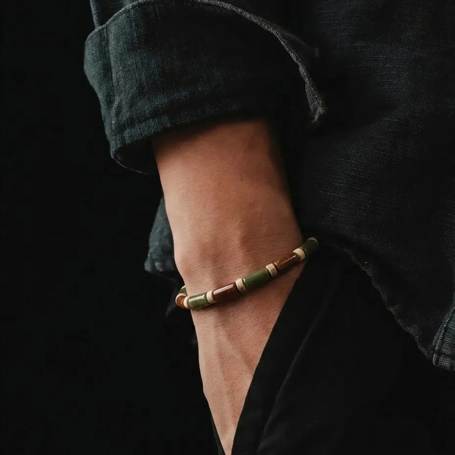 Red Picasso Jasper Tube Bracelet, 4mm, view 2 | Castello Jewels
