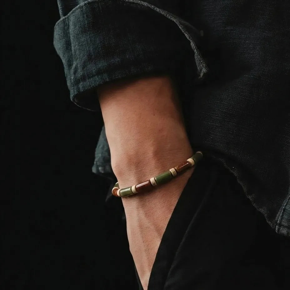 Red Picasso Jasper Tube Bracelet, 4mm, view 2 | Castello Jewels