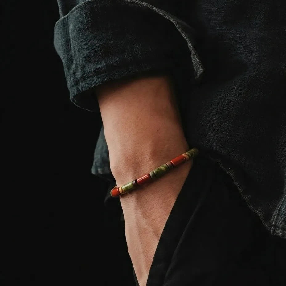 Unakite & Red Jasper Tube Bracelet, 4mm, view 2 | Castello Jewels