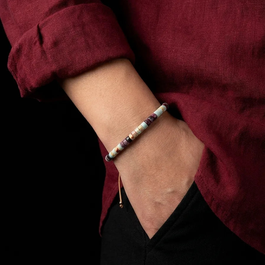 Snakeskin Jasper & Amethyst Tube Bracelet, 4mm, view 2 | Castello Jewels