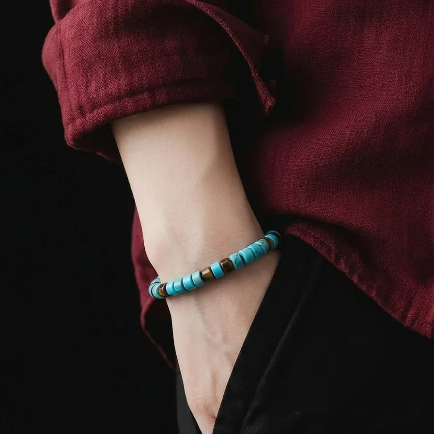 Turquoise & Tiger's Eye Tube Bracelet, 4mm, view 2 | Castello Jewels