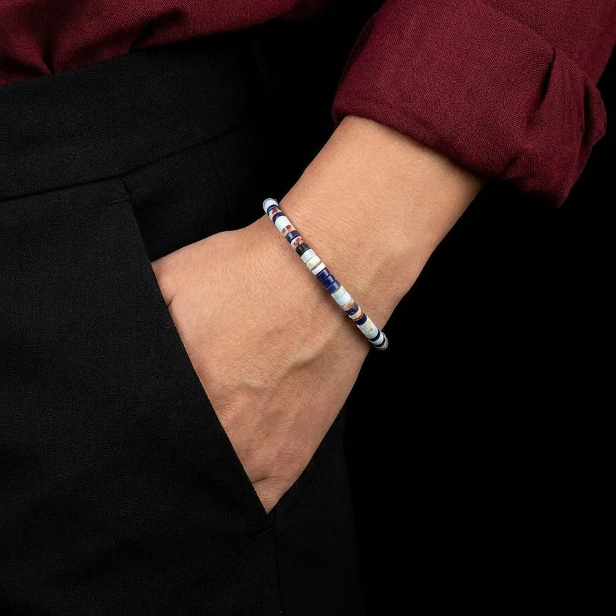 Snakeskin Jasper & Sodalite Tube Bracelet, 4mm, view 2 | Castello Jewels